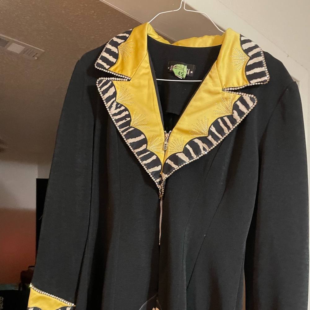 Black yellow and white show jacket. Bling on trim